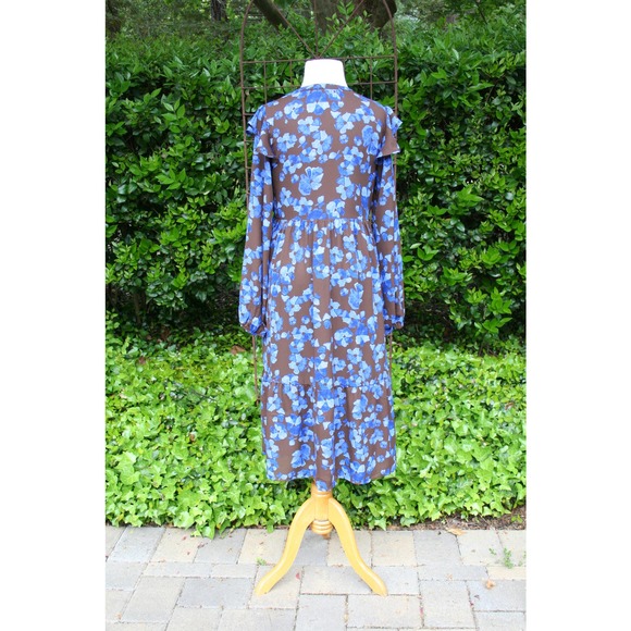 Chocolate Blue Floral Ruffle Prairie Tent Dress ShabbyChic Romantic CottageCore - Picture 7 of 11